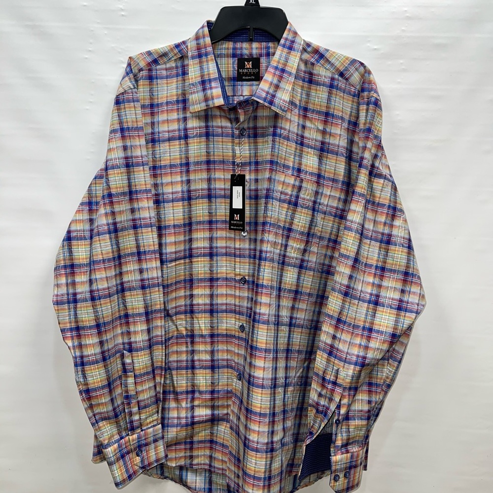 Marcello Sport Shirt Mens XXL Multicolor Long Sleeve 100% Cotton Modern Fit NWT